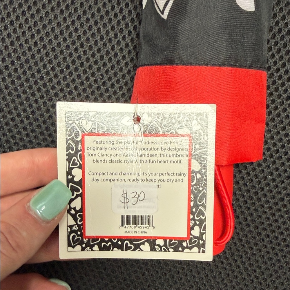Brighton Black & Red Heart-Print Compact Umbrella - Picture 2 of 2